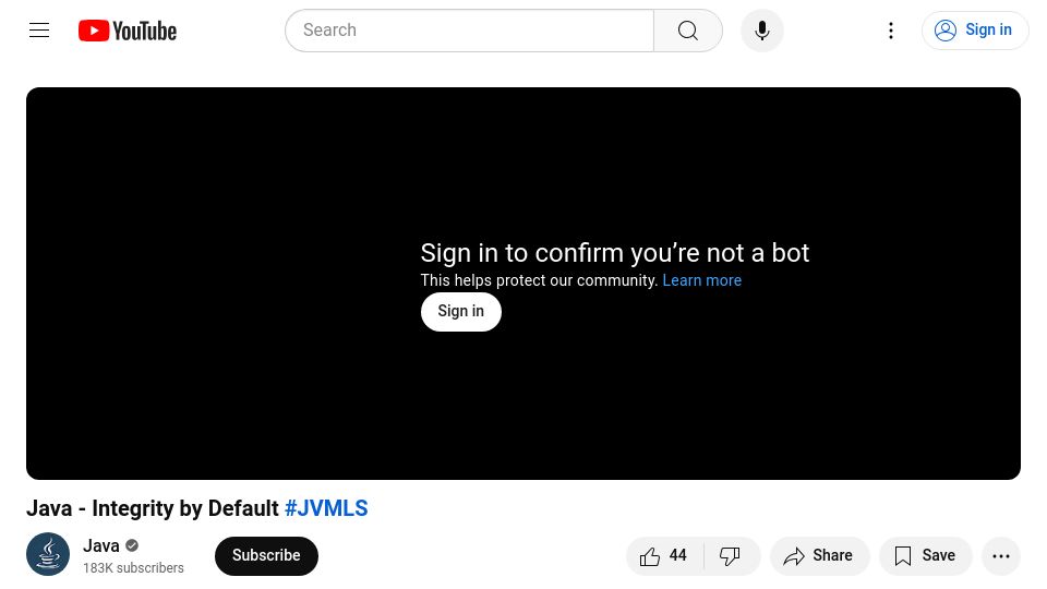 Screenshot of youtube.com: Java – Integrity by Default (JVMLS 2024)