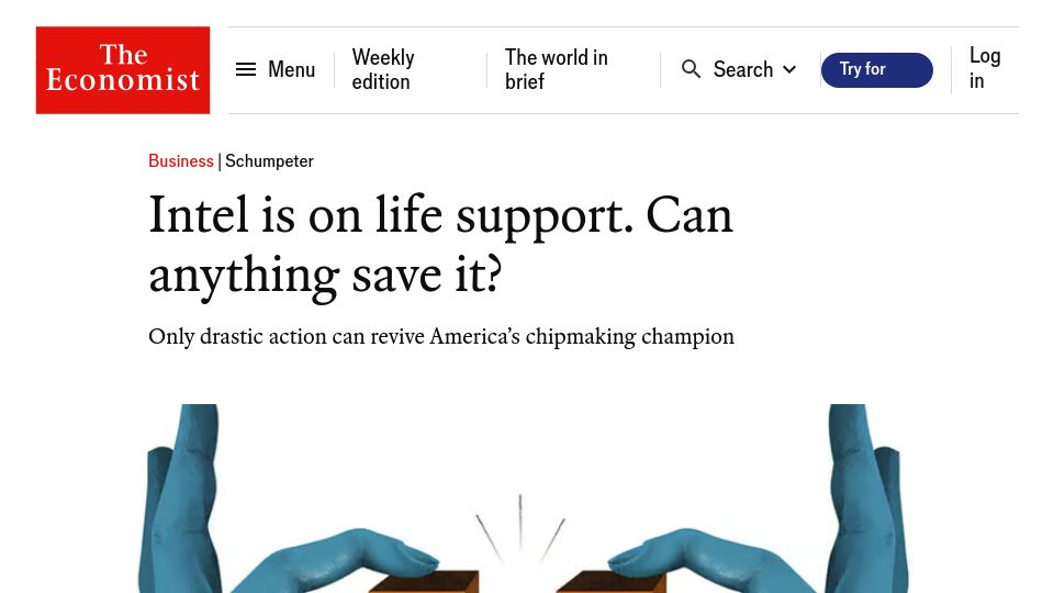 Screenshot of economist.com: Intel is on life support. Can anything save it?