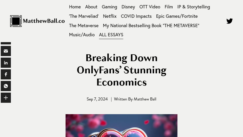 Screenshot of matthewball.co: Breaking Down OnlyFans' Economics