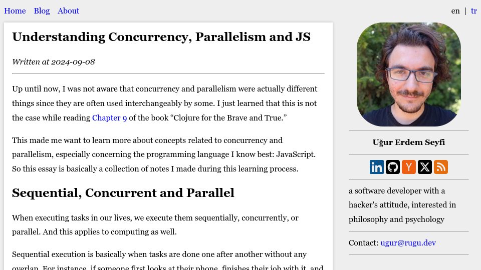 Screenshot of rugu.dev: Understanding Concurrency, Parallelism and JavaScript