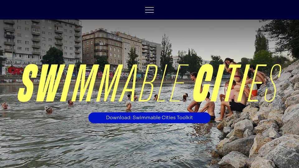 Screenshot of swimmablecities.org: Swimmable Cities