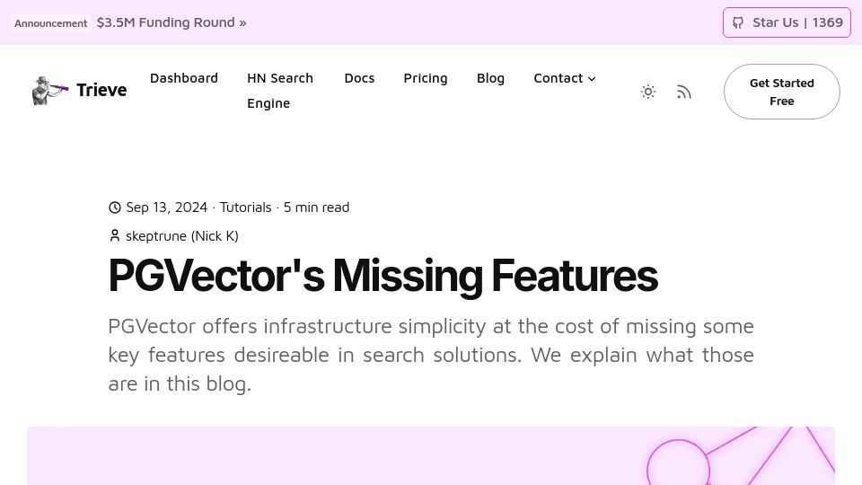 Screenshot of trieve.ai: PGVector's Missing Features
