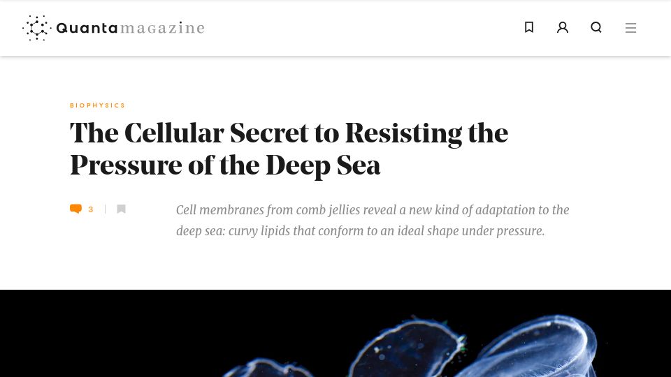 Screenshot of quantamagazine.org: The Cellular Secret to Resisting the Pressure of the Deep Sea