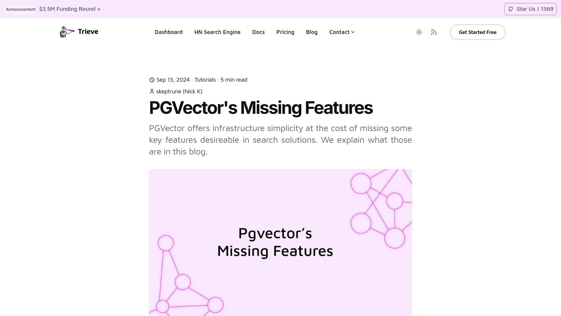 Screenshot of trieve.ai: PGVector's Missing Features