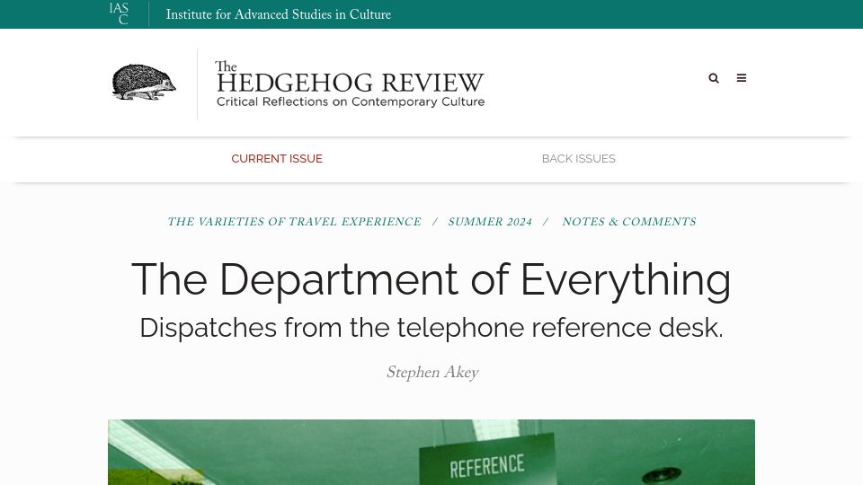 Screenshot of hedgehogreview.com: The Department of Everything – Dispatches from the telephone reference desk