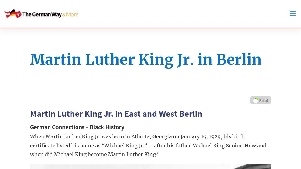 Screenshot of german-way.com: Martin Luther King Jr. In Berlin