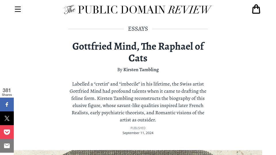 Screenshot of publicdomainreview.org: Gottfried Mind, the Raphael of Cats