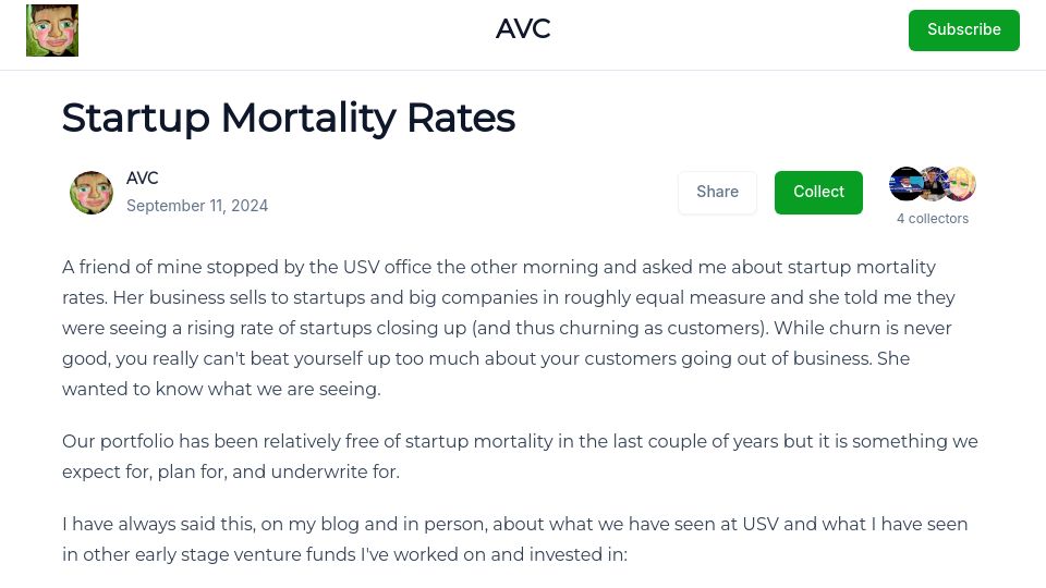 Screenshot of avc.xyz: Startup Mortality Rates