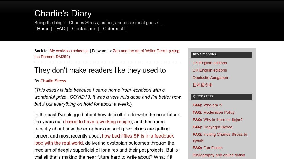 Screenshot of antipope.org: They don't make readers like they used to