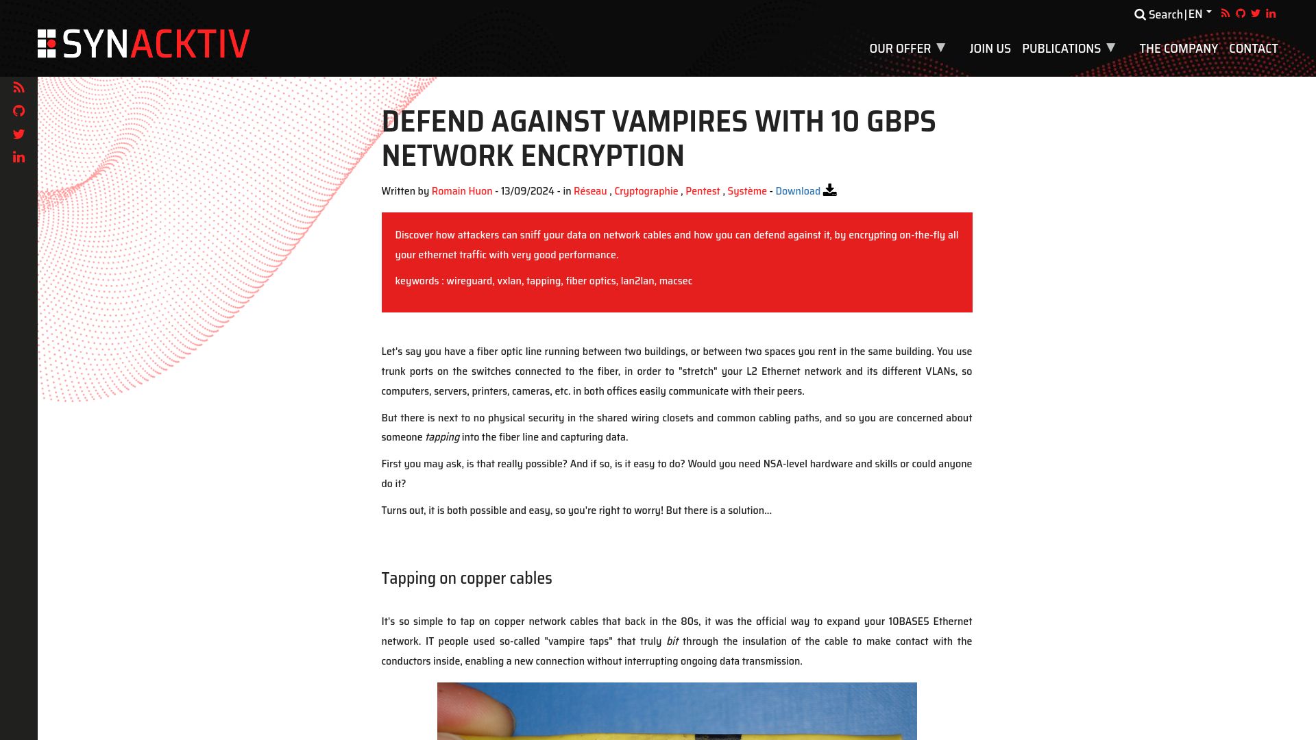Screenshot of synacktiv.com: Defend against vampires with 10 gbps network encryption