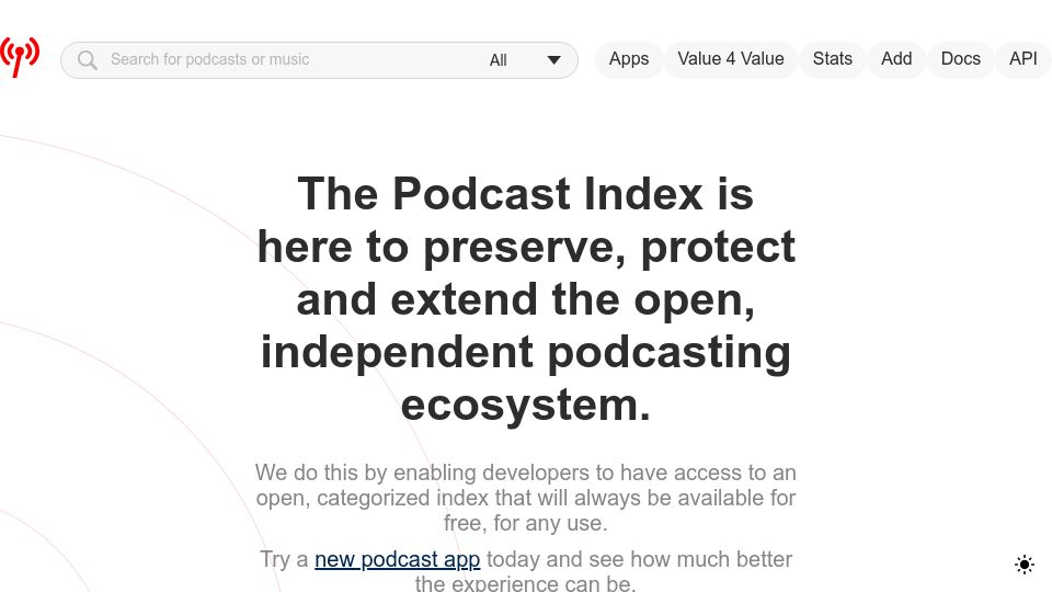 Screenshot of podcastindex.org: The Podcast Index