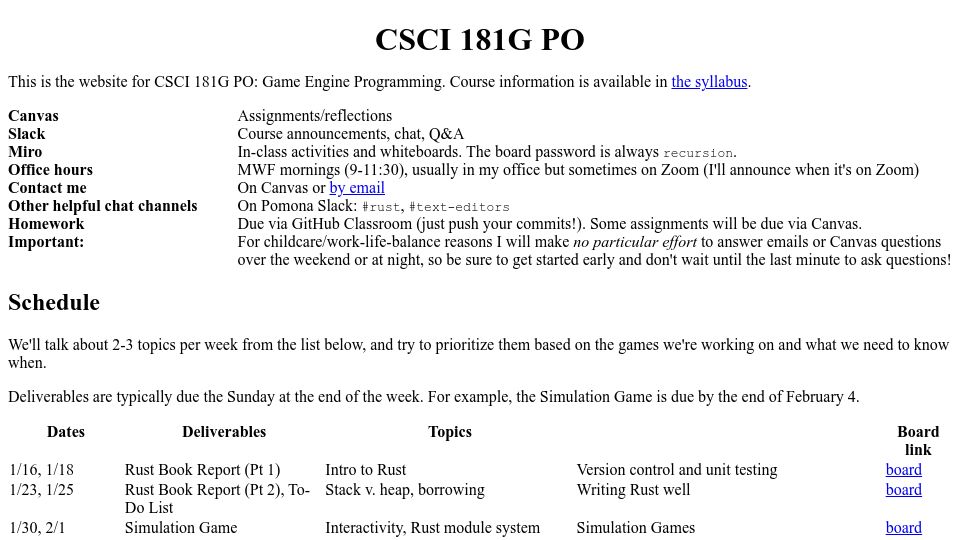 Screenshot of cs.pomona.edu: CSCI 181G PO: Game Engine Programming
