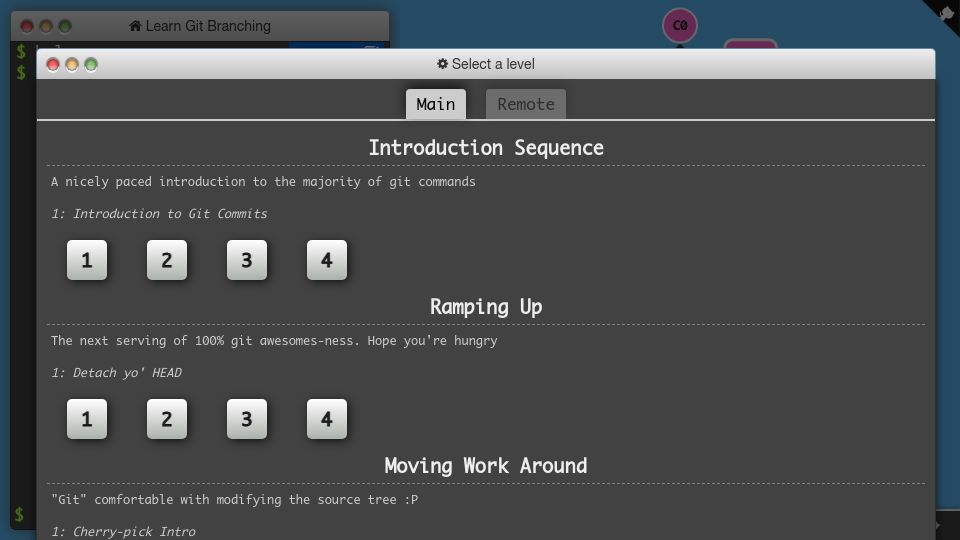 Screenshot of learngitbranching.js.org: Learn Git Branching