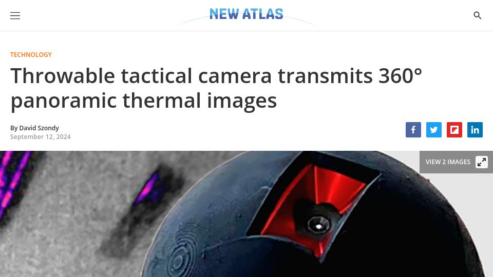Screenshot of newatlas.com: Throwable tactical camera transmits 360° panoramic thermal images
