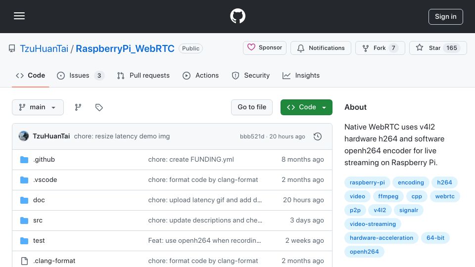 Screenshot of github.com: Open Source security camera on Raspberry Pi