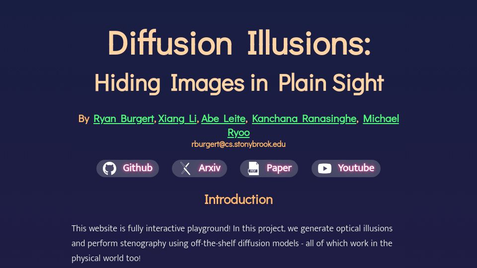 Screenshot of diffusionillusions.com: Diffusion Illusions: Hiding Images in Plain Sight