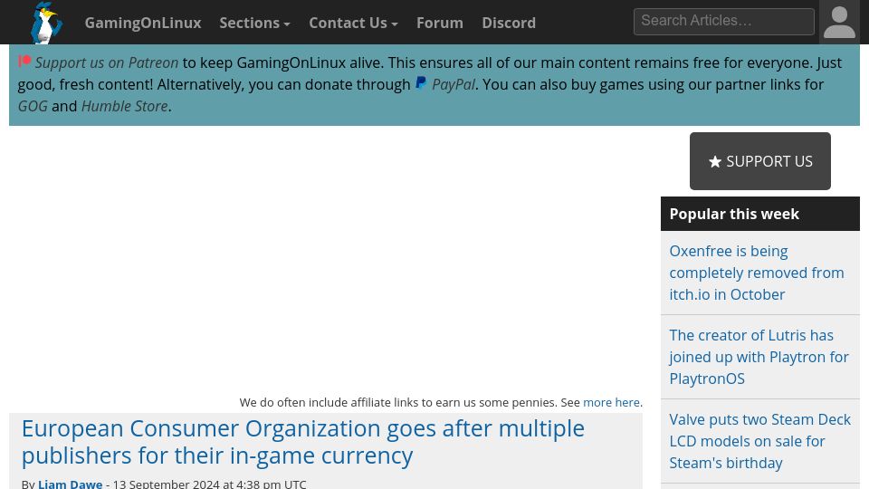 Screenshot of gamingonlinux.com: European Consumer Organization goes after publishers for their in-game currency