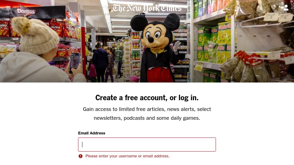 Screenshot of nytimes.com: Paraguay Loves Mickey, the Cartoon Mouse. Disney Doesn't