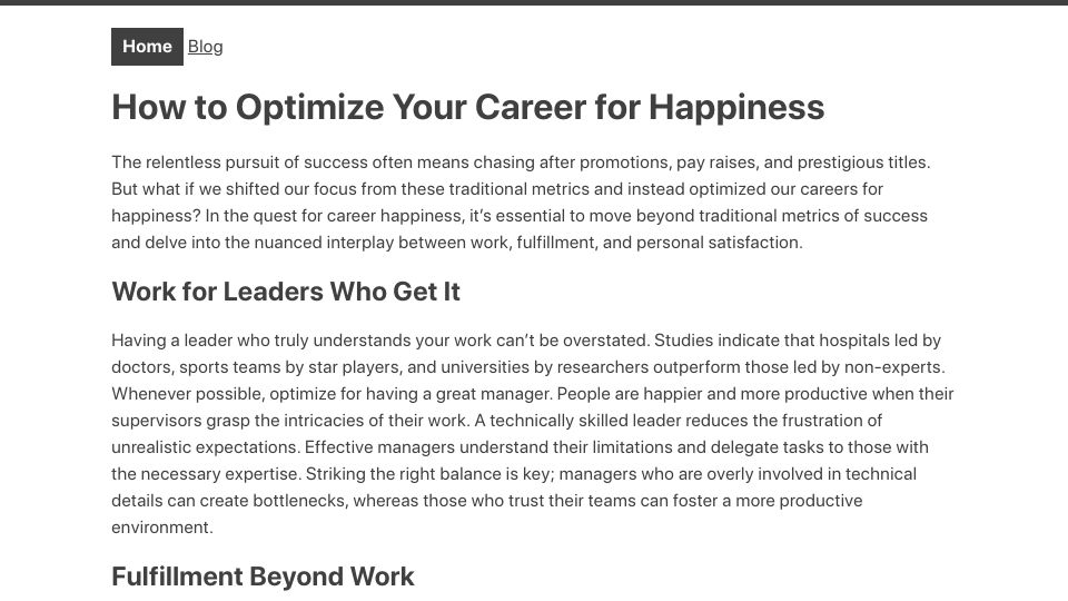 Screenshot of praachi.work: Optimizing your career for happiness