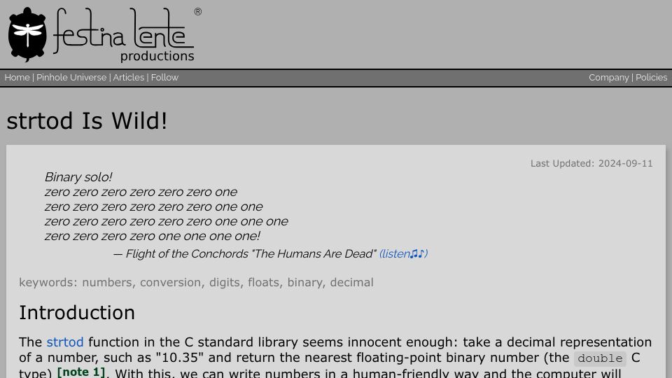 Screenshot of festina-lente-productions.com: Strtod Is Wild