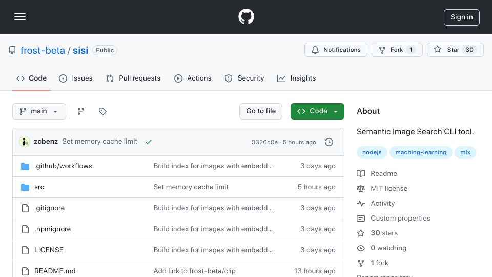 Screenshot of github.com: Show HN: Sisi – Semantic Image Search CLI tool, locally without third party APIs