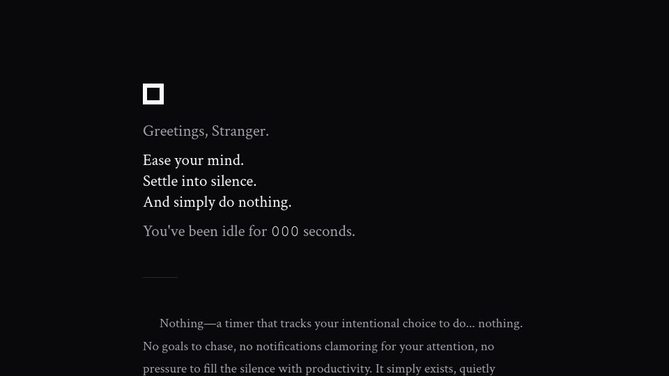 Screenshot of usenothing.com: Nothing: Simply Do Nothing