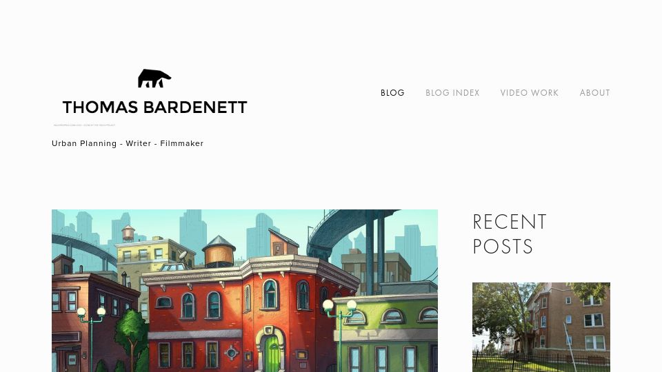 Screenshot of thomasbardenett.com: What our childhood shows taught us about cities (2019)