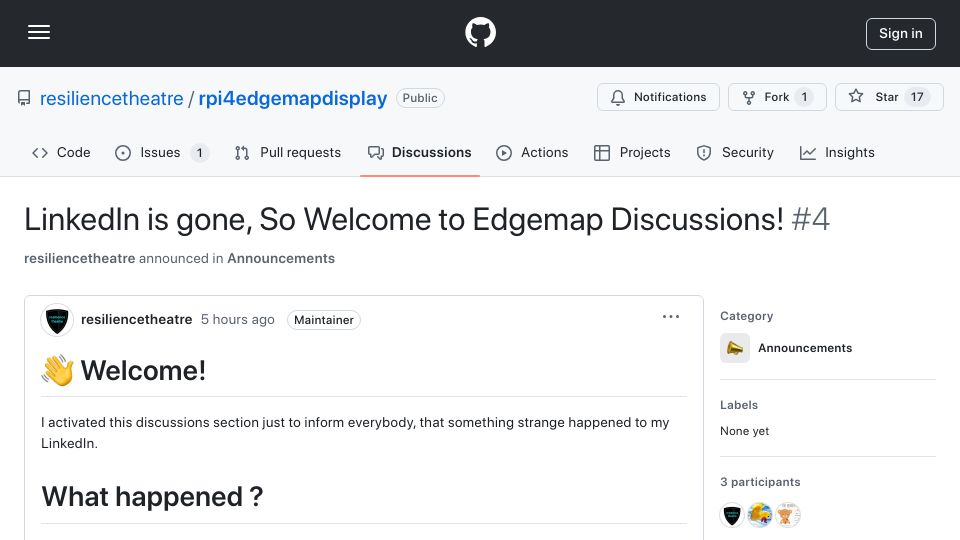 Screenshot of github.com: LinkedIn blocked due Meshtastic video in private chat