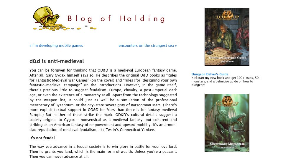 Screenshot of blogofholding.com: D&D is Anti-Medieval