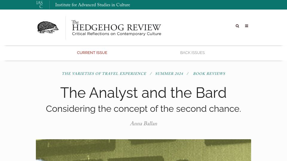Screenshot of hedgehogreview.com: The Analyst and the Bard