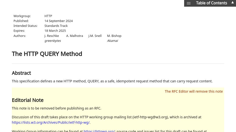 Screenshot of ietf.org: The HTTP Query Method