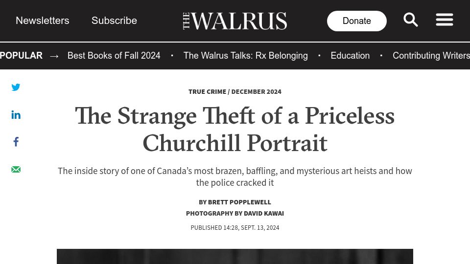 Screenshot of thewalrus.ca: The theft of a Churchill portrait