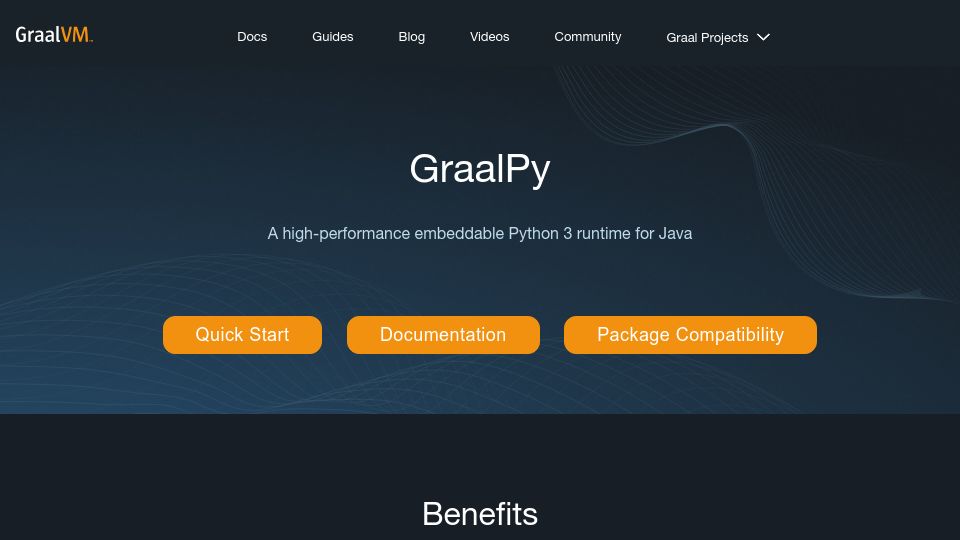 Screenshot of graalvm.org: GraalPy – A high-performance embeddable Python 3 runtime for Java
