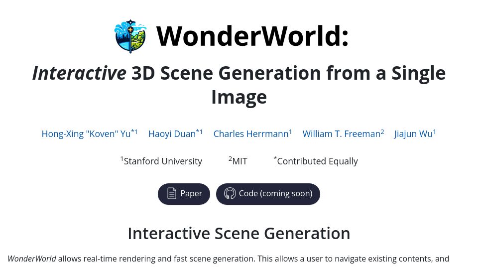 Screenshot of kovenyu.com: WonderWorld: Interactive 3D Scene Generation from a Single Image