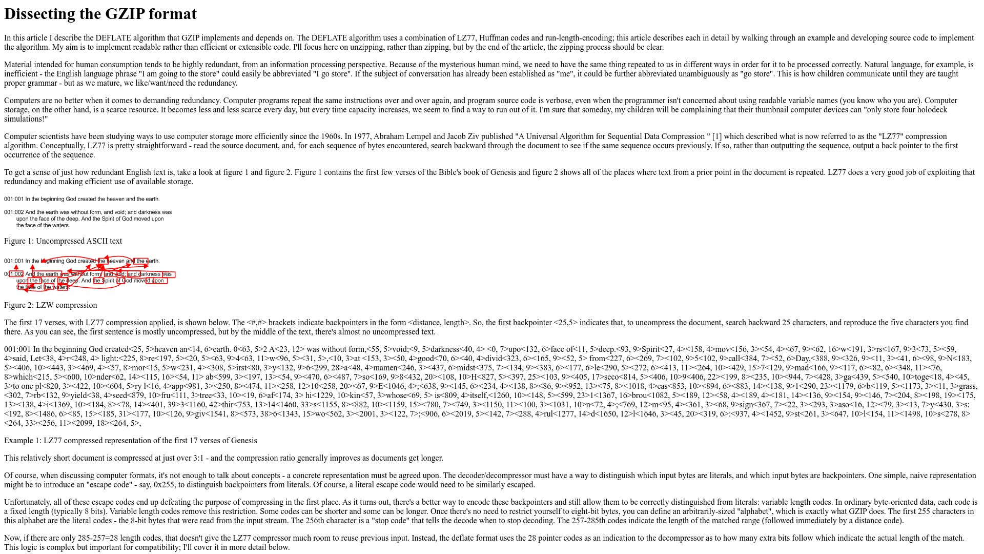 Screenshot of infinitepartitions.com: Dissecting the gzip format (2011)