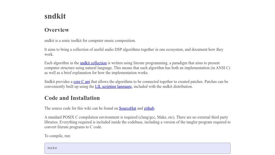 Screenshot of pbat.ch: Sndkit – a toolkit for computer music composition