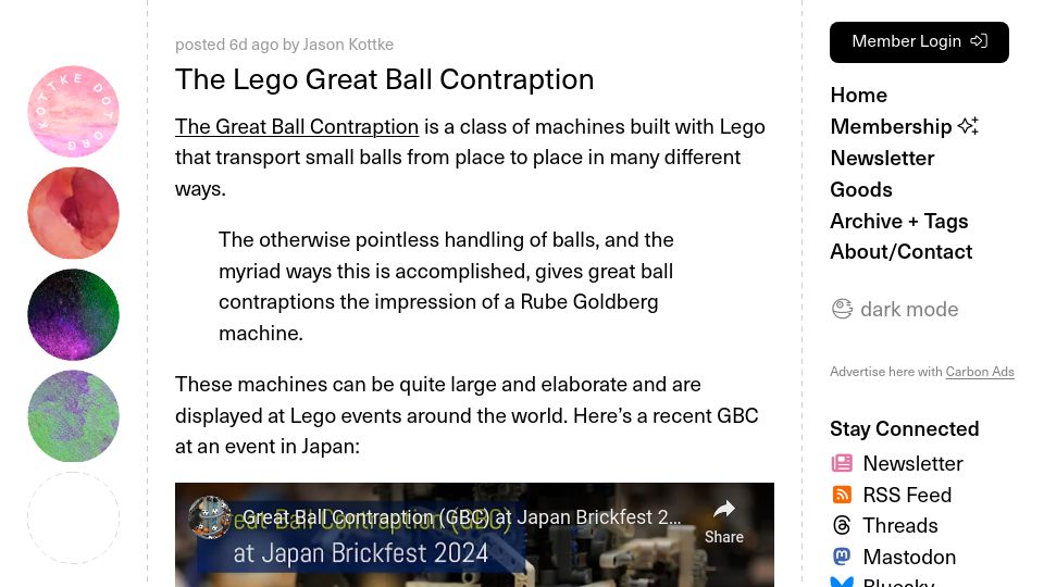 Screenshot of kottke.org: The Lego Great Ball Contraption