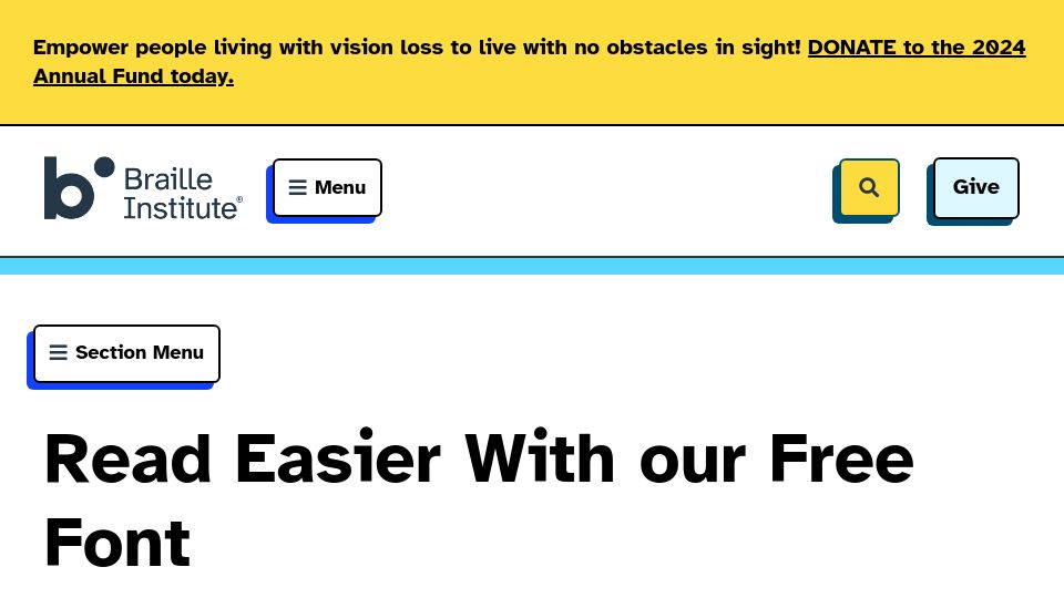Screenshot of brailleinstitute.org: Atkinson Hyperlegible Font