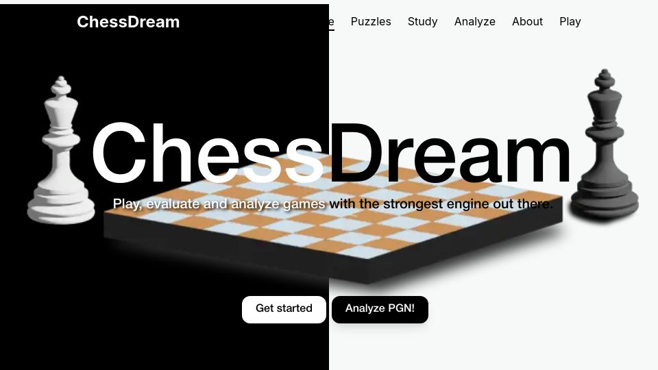 Screenshot of chessdream.vercel.app: ChessDream, a place for chess players to improve