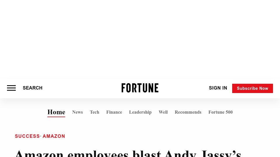 Screenshot of fortune.com: Amazon employees: 'I'd rather go back to school than work in an office again'