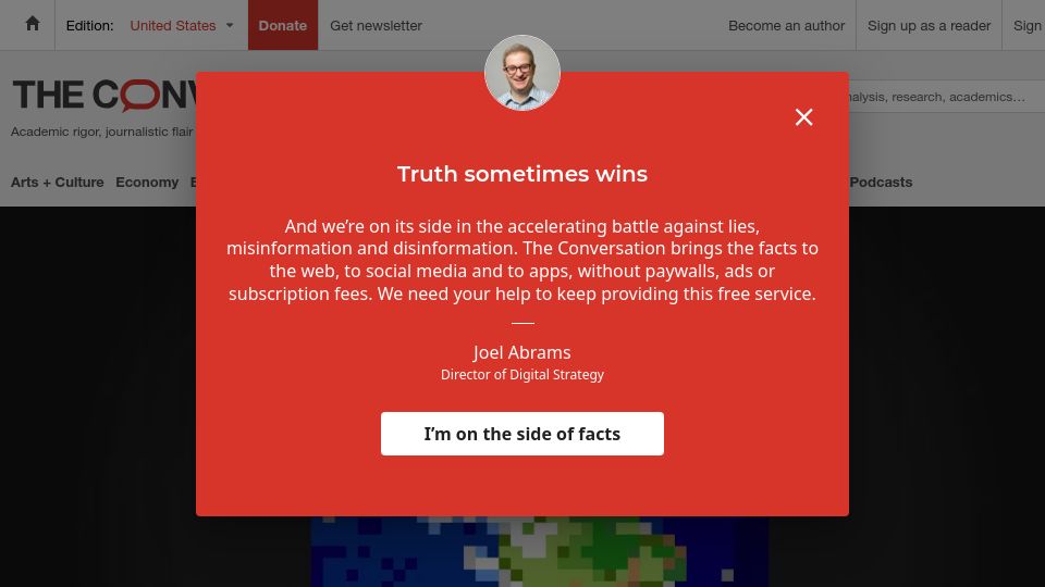 Screenshot of theconversation.com: The internet is worse than it used to be. How did we get here?