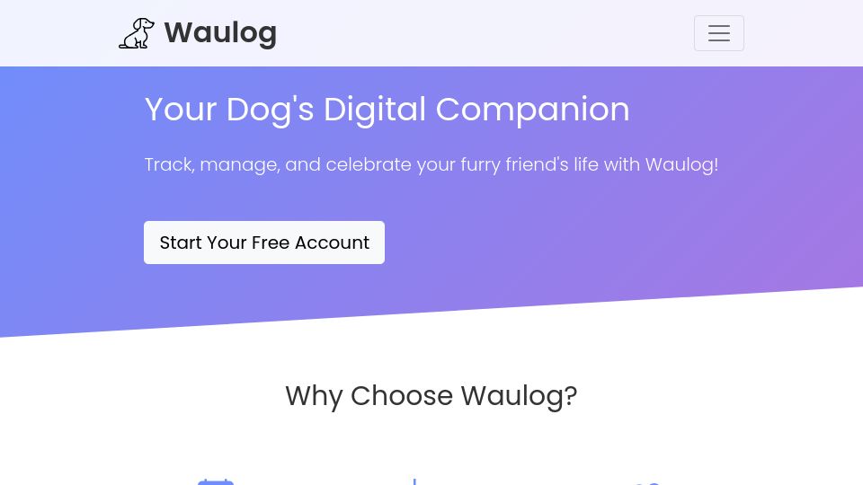 Screenshot of waulog.com: Show HN: Waulog – A digital companion for dog owners