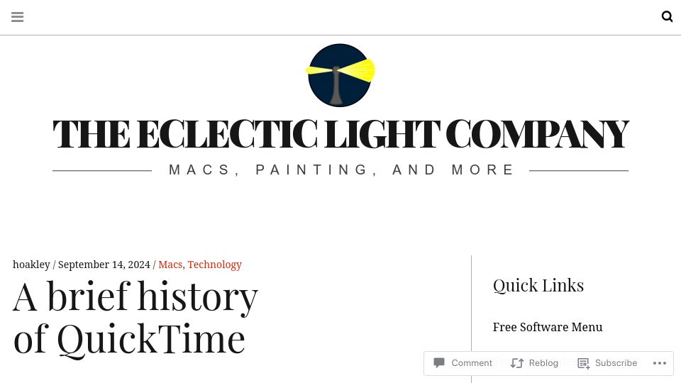 Screenshot of eclecticlight.co: A Brief History of QuickTime