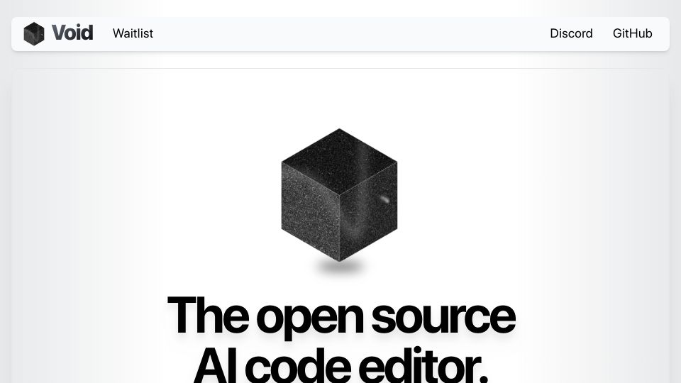 Screenshot of voideditor.com: Show HN: Void, an open-source Cursor/GitHub Copilot alternative