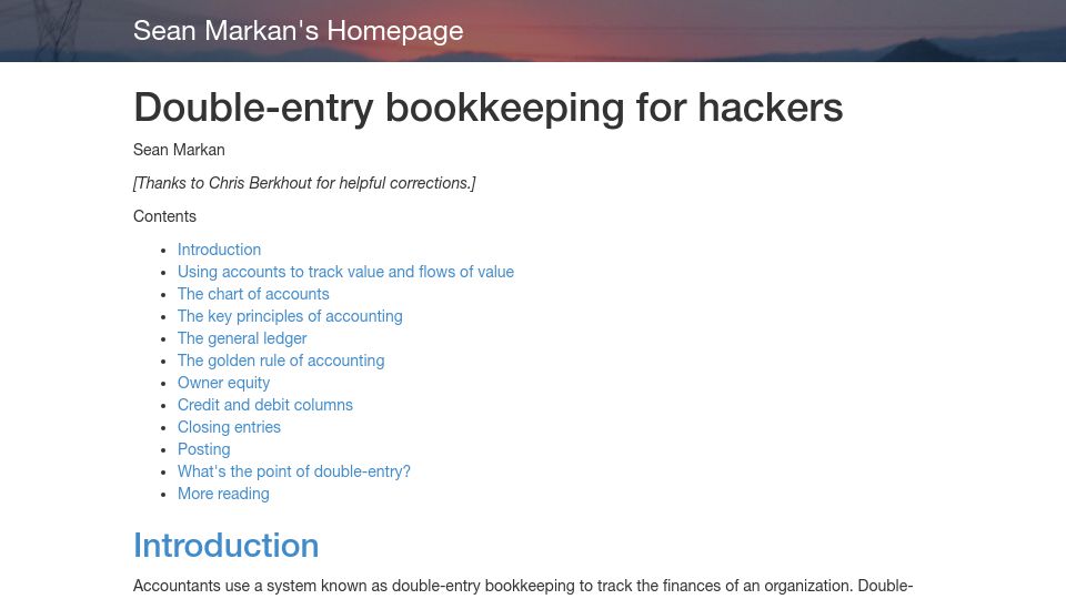 Screenshot of markan.net: Double-Entry Bookkeeping for Hackers