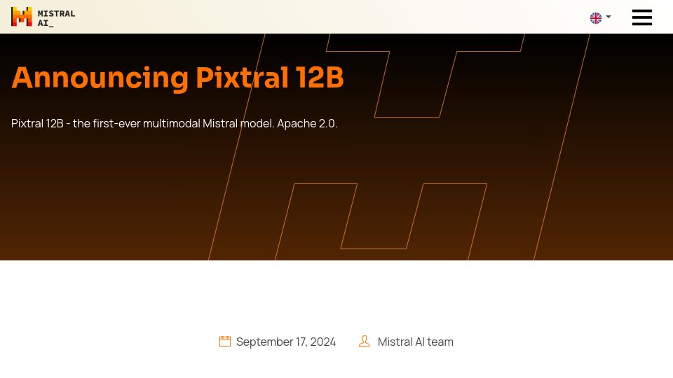 Screenshot of mistral.ai: Pixtral 12B