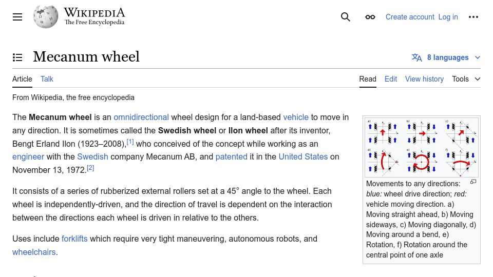 Screenshot of en.wikipedia.org: Mecanum Wheel