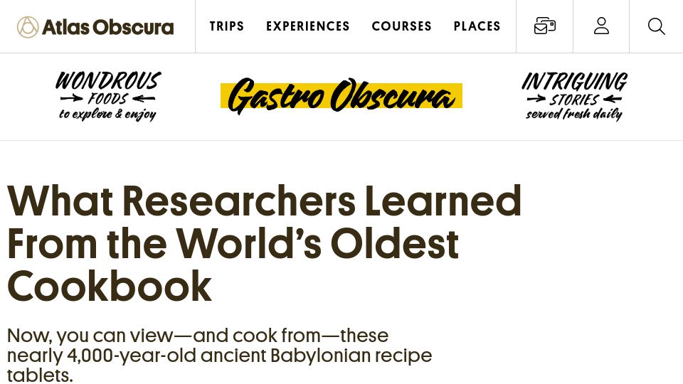 Screenshot of atlasobscura.com: What researchers learned from the oldest cookbook
