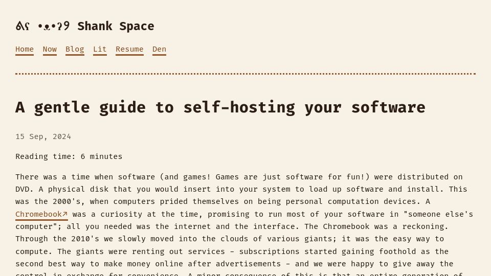 Screenshot of knhash.in: Gentle Guide to Self-Hosting