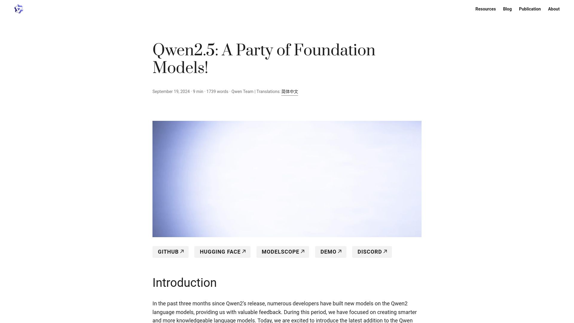 Screenshot of qwenlm.github.io: Qwen2.5: A Party of Foundation Models